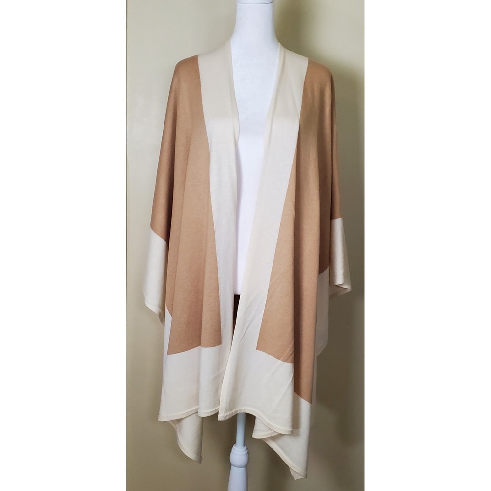 Lauren Ralph Lauren Small Medium Color Block Poncho Cape Shawl Wool Blend Camel